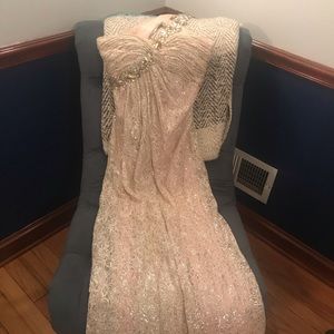 One Strap Champagne Lace and Beaded Prom Dress